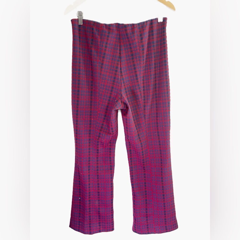 Maeve Anthropologie Red Blue Stretch Knit Pull On Margot Kick Flare Pants - Picture 5 of 8